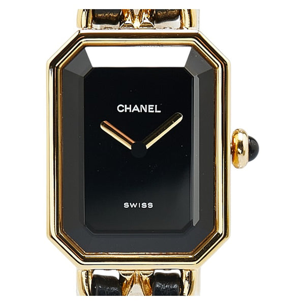 シャネル プルミエールL 腕時計 H0001 クオーツ ブラック文字盤 メッキ レザー レディース CHANEL 【中古】