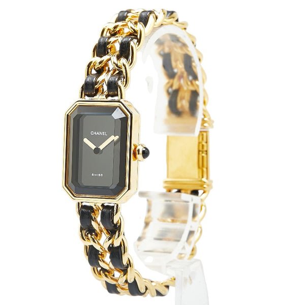 シャネル プルミエールL 腕時計 H0001 クオーツ ブラック文字盤 メッキ レザー レディース CHANEL 【中古】