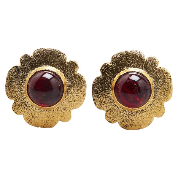 シャネル フラワーモチーフ 花 イヤリング ゴールド レッド メッキ レディース CHANEL 【中古】