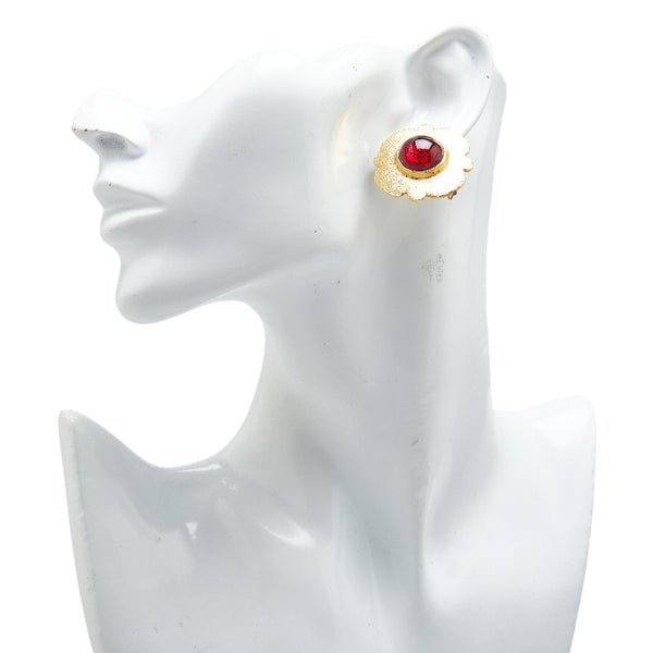 シャネル フラワーモチーフ 花 イヤリング ゴールド レッド メッキ レディース CHANEL 【中古】