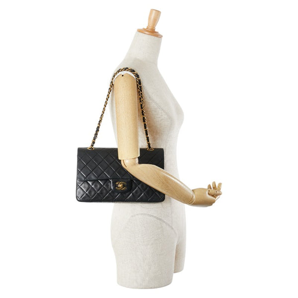 シャネル マトラッセ ココマーク Wフラップ チェーン ショルダーバッグ ハンドバッグ ブラック ラムスキン レディース CHANEL 【中古】