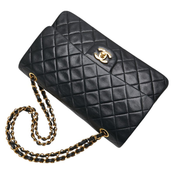シャネル マトラッセ ココマーク Wフラップ チェーン ショルダーバッグ ハンドバッグ ブラック ラムスキン レディース CHANEL 【中古】