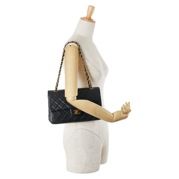 シャネル マトラッセ ココマーク Wフラップ チェーン ショルダーバッグ ハンドバッグ ブラック ゴールド ラムスキン レディース CHANEL 【中古】