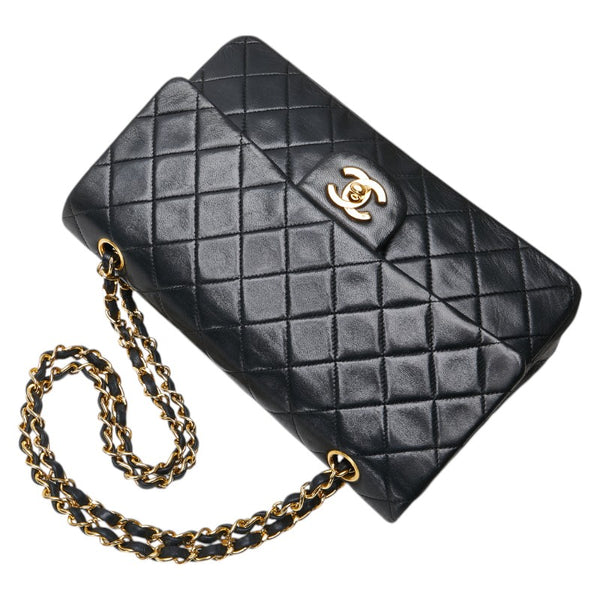 シャネル マトラッセ ココマーク Wフラップ チェーン ショルダーバッグ ハンドバッグ ブラック ゴールド ラムスキン レディース CHANEL 【中古】