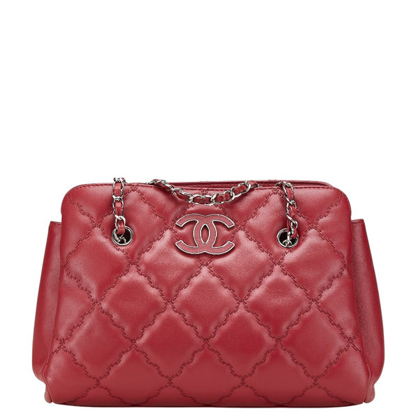 シャネル ハンプトンズ ウルトラステッチ ココマーク チェーン ショルダーバッグ A66134 レッド カーフ レディース CHANEL 【中古】