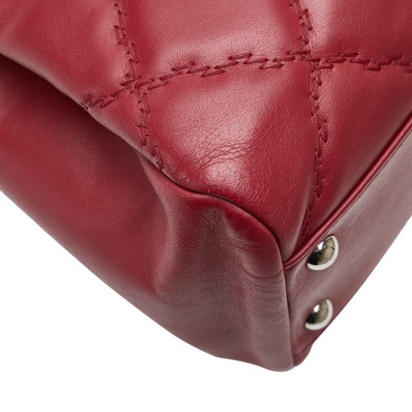 シャネル ハンプトンズ ウルトラステッチ ココマーク チェーン ショルダーバッグ A66134 レッド カーフ レディース CHANEL 【中古】