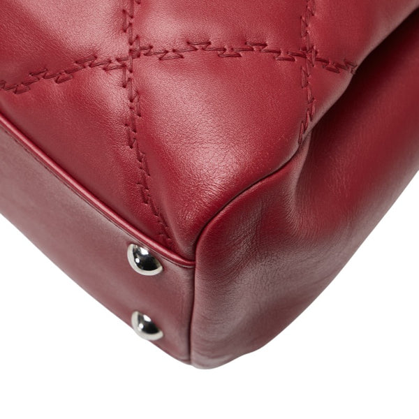 シャネル ハンプトンズ ウルトラステッチ ココマーク チェーン ショルダーバッグ A66134 レッド カーフ レディース CHANEL 【中古】