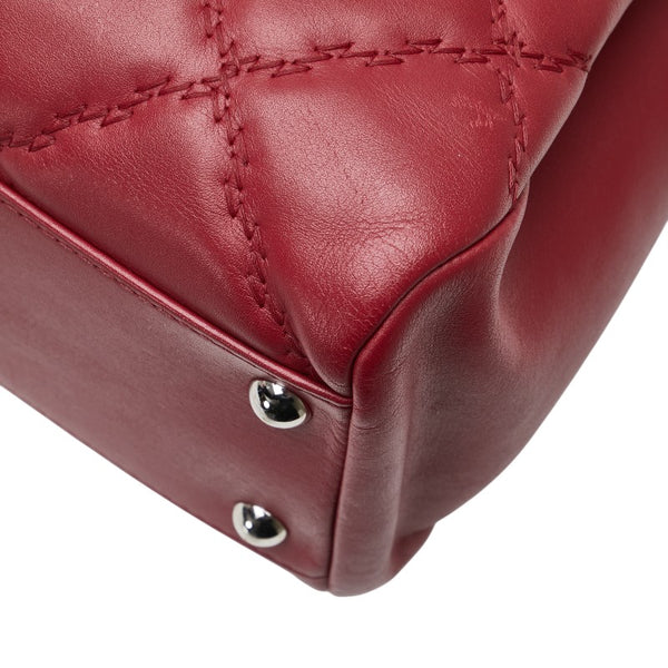 シャネル ハンプトンズ ウルトラステッチ ココマーク チェーン ショルダーバッグ A66134 レッド カーフ レディース CHANEL 【中古】