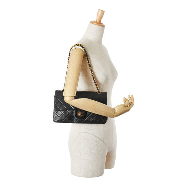 シャネル マトラッセ ココマーク Wフラップ チェーン ショルダーバッグ ハンドバッグ ブラック ラムスキン レディース CHANEL 【中古】