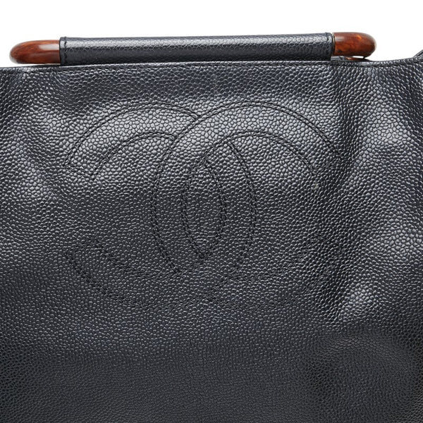 シャネル ハンドバッグ トートバッグ ブラック ブラウン キャビアスキン ウッド レディース CHANEL 【中古】