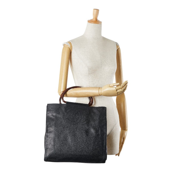 シャネル ハンドバッグ トートバッグ ブラック ブラウン キャビアスキン ウッド レディース CHANEL 【中古】