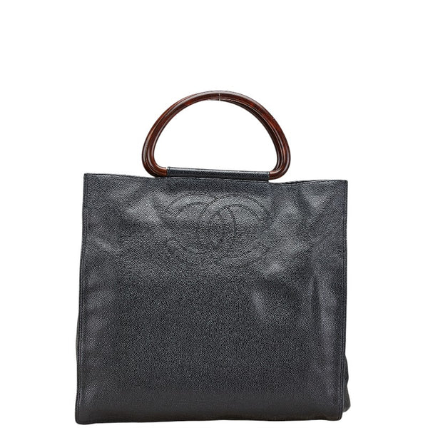 シャネル ハンドバッグ トートバッグ ブラック ブラウン キャビアスキン ウッド レディース CHANEL 【中古】