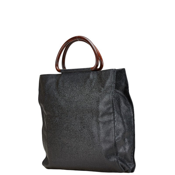 シャネル ハンドバッグ トートバッグ ブラック ブラウン キャビアスキン ウッド レディース CHANEL 【中古】