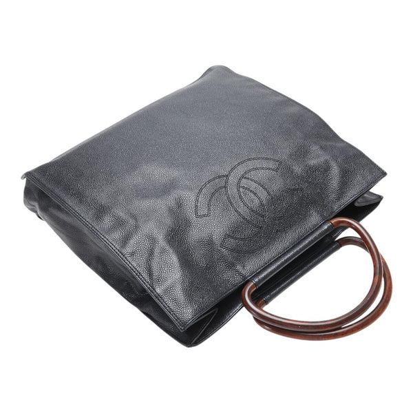 シャネル ハンドバッグ トートバッグ ブラック ブラウン キャビアスキン ウッド レディース CHANEL 【中古】