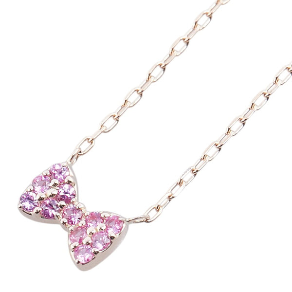 K10PG ピンクゴールド ピンクサファイア リボン モチーフ ペンダントネックレス レディース 【中古】