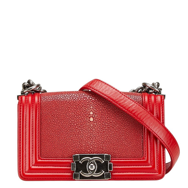 シャネル ボーイシャネル ココマーク ショルダーバッグ A67085 レッド ラムスキン ガルーシャ レディース CHANEL 【中古】