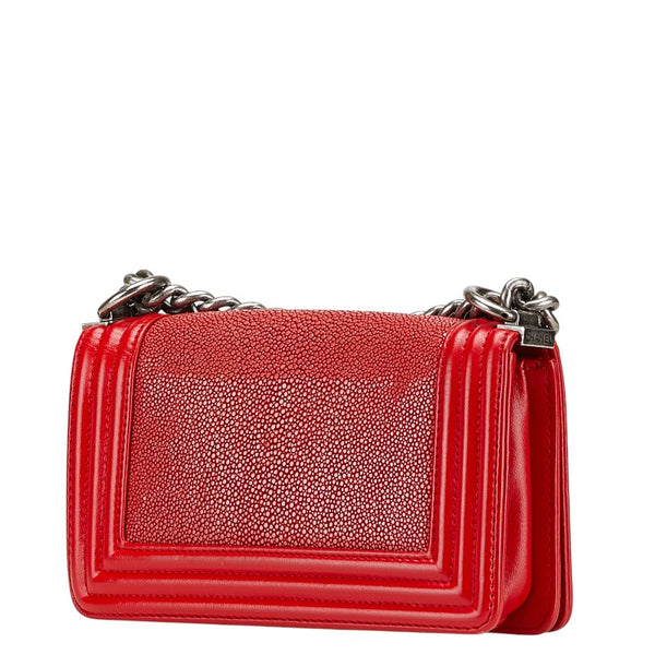 シャネル ボーイシャネル ココマーク ショルダーバッグ A67085 レッド ラムスキン ガルーシャ レディース CHANEL 【中古】