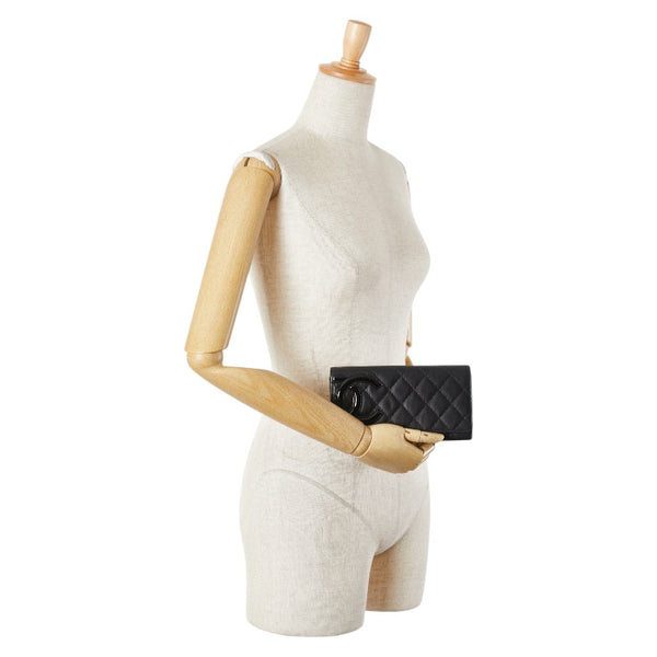 シャネル マトラッセ カンボンライン 長財布 ブラック ラムスキン エナメル レディース CHANEL 【中古】
