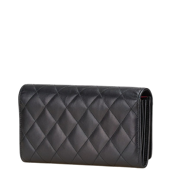 シャネル マトラッセ カンボンライン 長財布 ブラック ラムスキン エナメル レディース CHANEL 【中古】