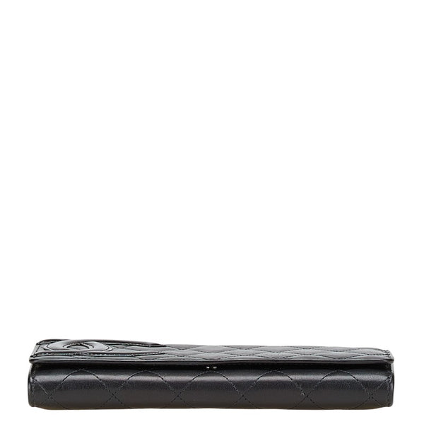 シャネル マトラッセ カンボンライン 長財布 ブラック ラムスキン エナメル レディース CHANEL 【中古】