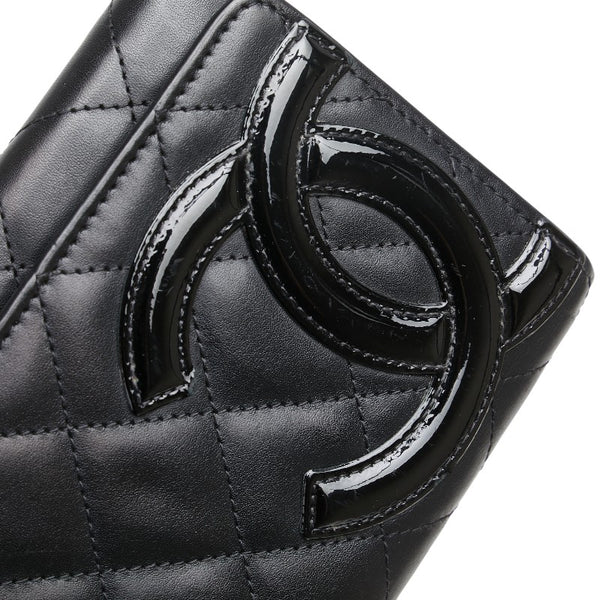 シャネル マトラッセ カンボンライン 長財布 ブラック ラムスキン エナメル レディース CHANEL 【中古】