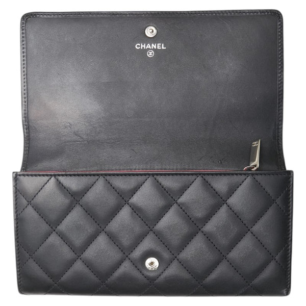 シャネル マトラッセ カンボンライン 長財布 ブラック ラムスキン エナメル レディース CHANEL 【中古】