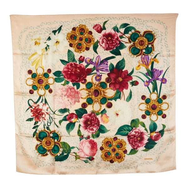 シャネル フラワー 花柄 スカーフ ピンク マルチカラー レディース CHANEL 【中古】