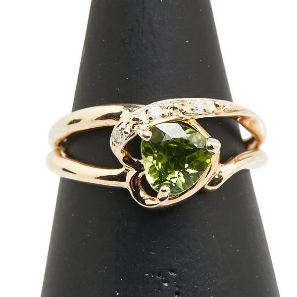 K10YG イエローゴールド ペリドット ダイヤ ハート モチーフ リング 指輪 レディース 11.5号 【中古】