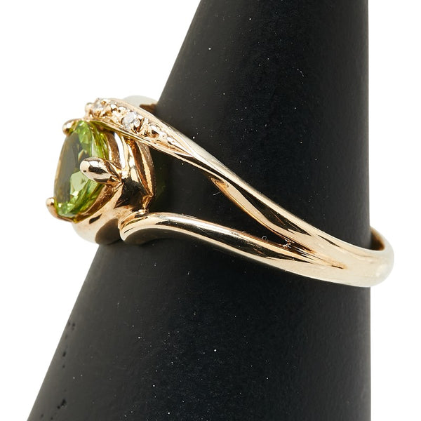 K10YG イエローゴールド ペリドット ダイヤ ハート モチーフ リング 指輪 レディース 11.5号 【中古】