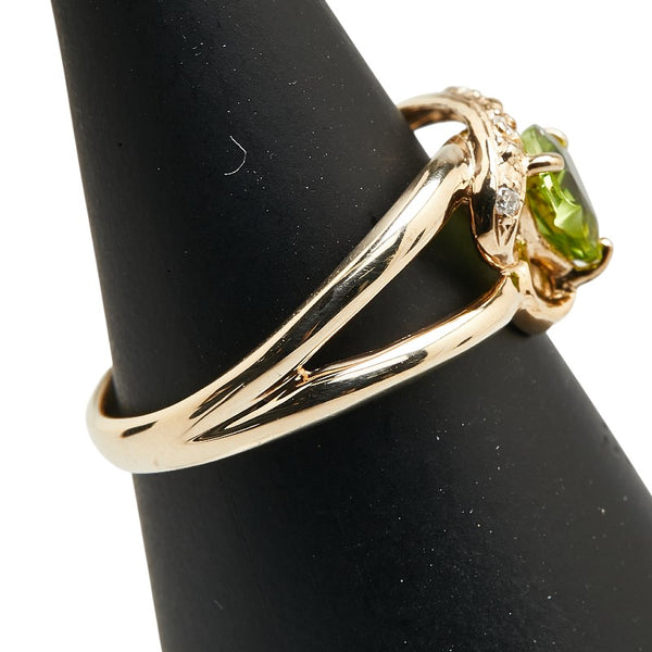 K10YG イエローゴールド ペリドット ダイヤ ハート モチーフ リング 指輪 レディース 11.5号 【中古】