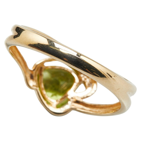 K10YG イエローゴールド ペリドット ダイヤ ハート モチーフ リング 指輪 レディース 11.5号 【中古】