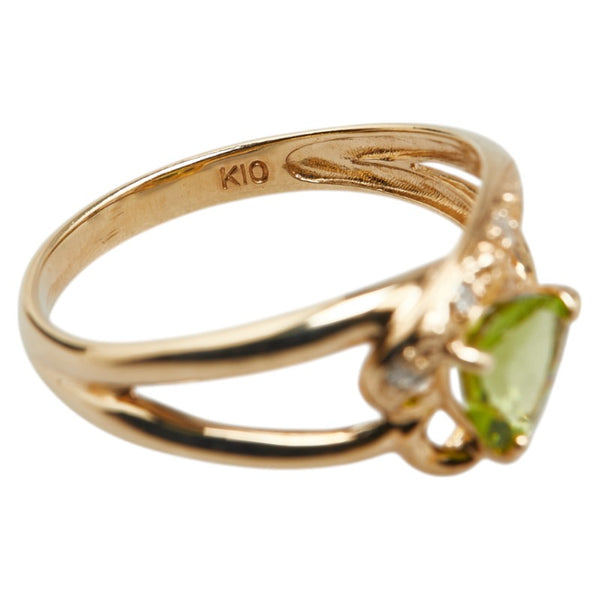 K10YG イエローゴールド ペリドット ダイヤ ハート モチーフ リング 指輪 レディース 11.5号 【中古】
