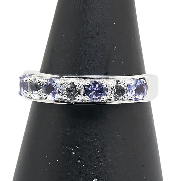 K10WG ホワイトゴールド タンザナイト トパーズ 一文字 リング 指輪 レディース 11.5号 【中古】