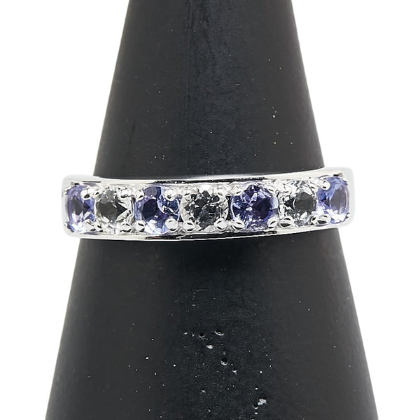 K10WG ホワイトゴールド タンザナイト トパーズ 一文字 リング 指輪 レディース 11.5号 【中古】