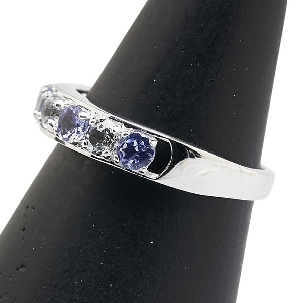 K10WG ホワイトゴールド タンザナイト トパーズ 一文字 リング 指輪 レディース 11.5号 【中古】