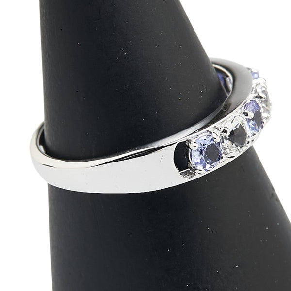K10WG ホワイトゴールド タンザナイト トパーズ 一文字 リング 指輪 レディース 11.5号 【中古】