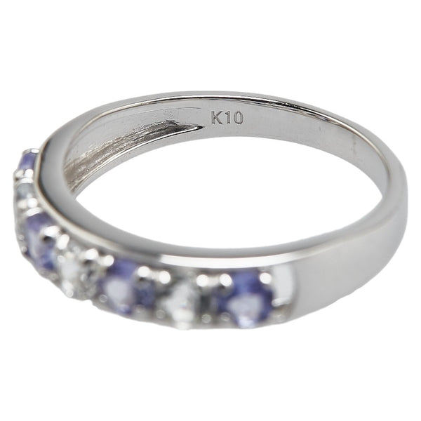 K10WG ホワイトゴールド タンザナイト トパーズ 一文字 リング 指輪 レディース 11.5号 【中古】