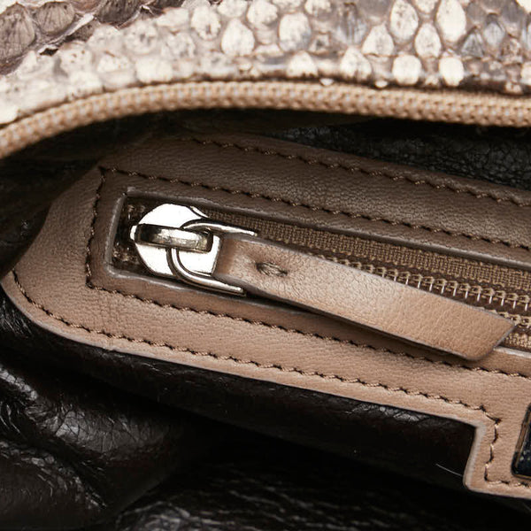 BORELLI P ボレッリピエリナ ハンドバッグ ショルダーバッグ 2WAY グレー ブラウン パイソン レザー レディース 【中古】