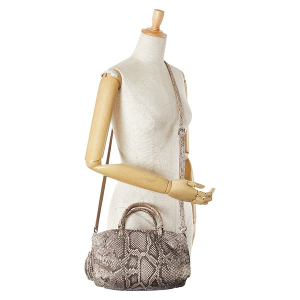 BORELLI P ボレッリピエリナ ハンドバッグ ショルダーバッグ 2WAY グレー ブラウン パイソン レザー レディース 【中古】