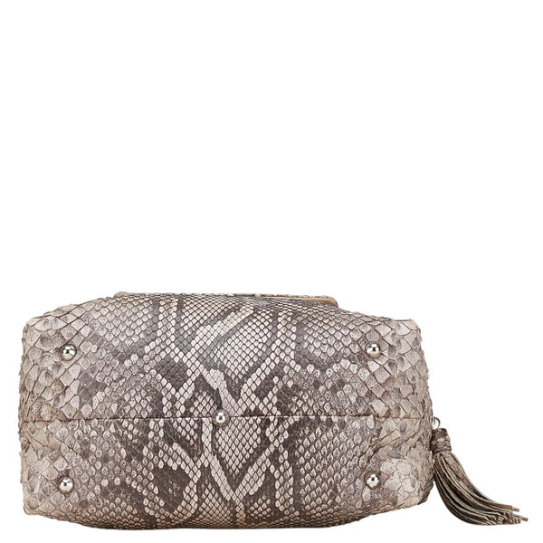 BORELLI P ボレッリピエリナ ハンドバッグ ショルダーバッグ 2WAY グレー ブラウン パイソン レザー レディース 【中古】