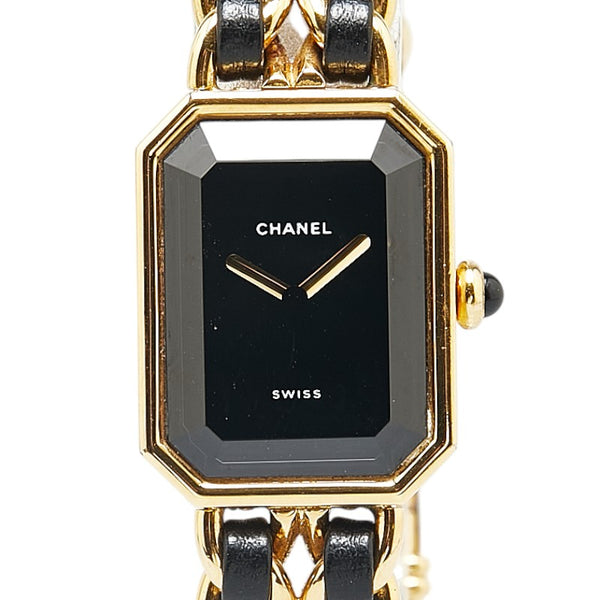 シャネル プルミエール 腕時計 H0001 クオーツ ブラック文字盤 メッキ レザー レディース CHANEL 【中古】