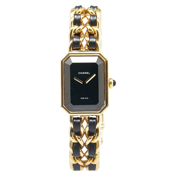 シャネル プルミエール 腕時計 H0001 クオーツ ブラック文字盤 メッキ レザー レディース CHANEL 【中古】