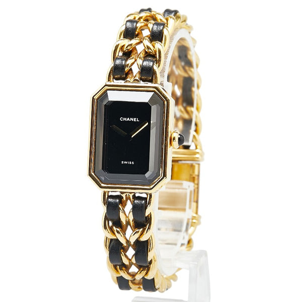 シャネル プルミエール 腕時計 H0001 クオーツ ブラック文字盤 メッキ レザー レディース CHANEL 【中古】