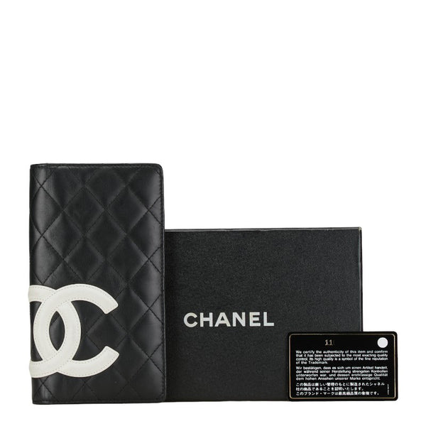 シャネル マトラッセ カンボンライン ココマーク 長財布 ブラック ホワイト ラムスキン レディース CHANEL 【中古】