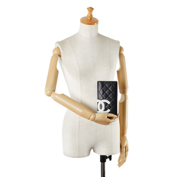 シャネル マトラッセ カンボンライン ココマーク 長財布 ブラック ホワイト ラムスキン レディース CHANEL 【中古】