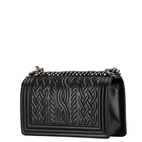 シャネル ボーイシャネル25 チェーン ショルダーバッグ ブラック レザー レディース CHANEL 【中古】