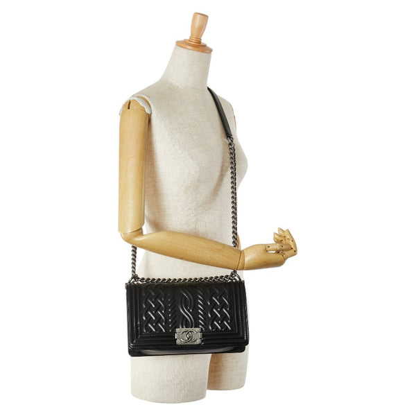 シャネル ボーイシャネル25 チェーン ショルダーバッグ ブラック レザー レディース CHANEL 【中古】