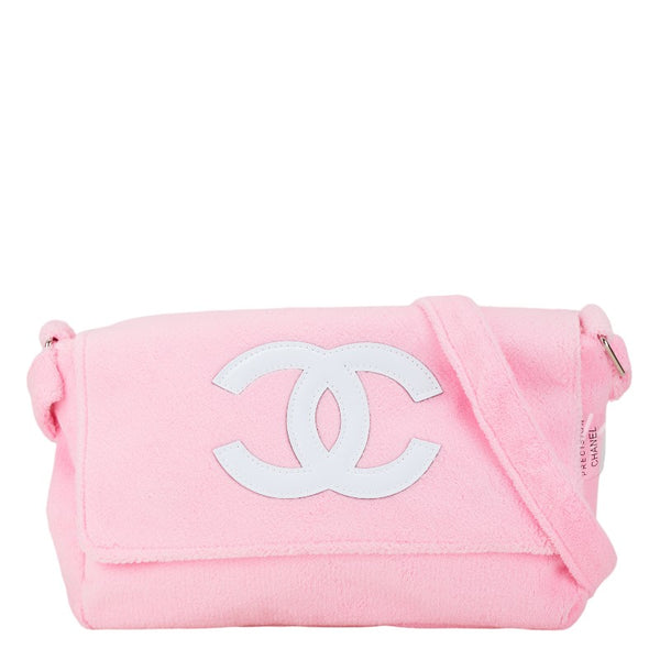 シャネル ノベルティ ココマーク 斜め掛け ショルダーバッグ ピンク ホワイト パイル レディース CHANEL 【中古】