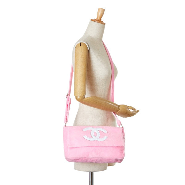 シャネル ノベルティ ココマーク 斜め掛け ショルダーバッグ ピンク ホワイト パイル レディース CHANEL 【中古】