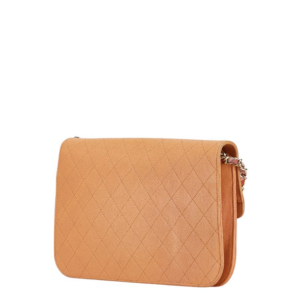 シャネル ハーフココ  斜め掛け チェーン ショルダーバッグ オレンジ ベージュ キャビアスキン レディース CHANEL 【中古】